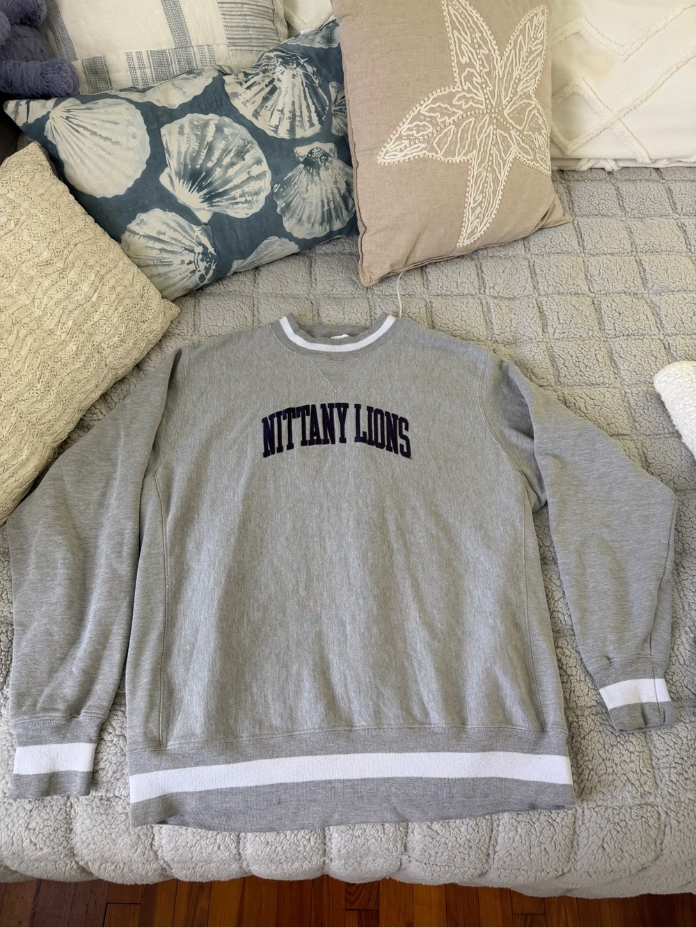 Champion Grey Penn State 'Nittany Lions' Crewneck Sweatshirt with White Trim